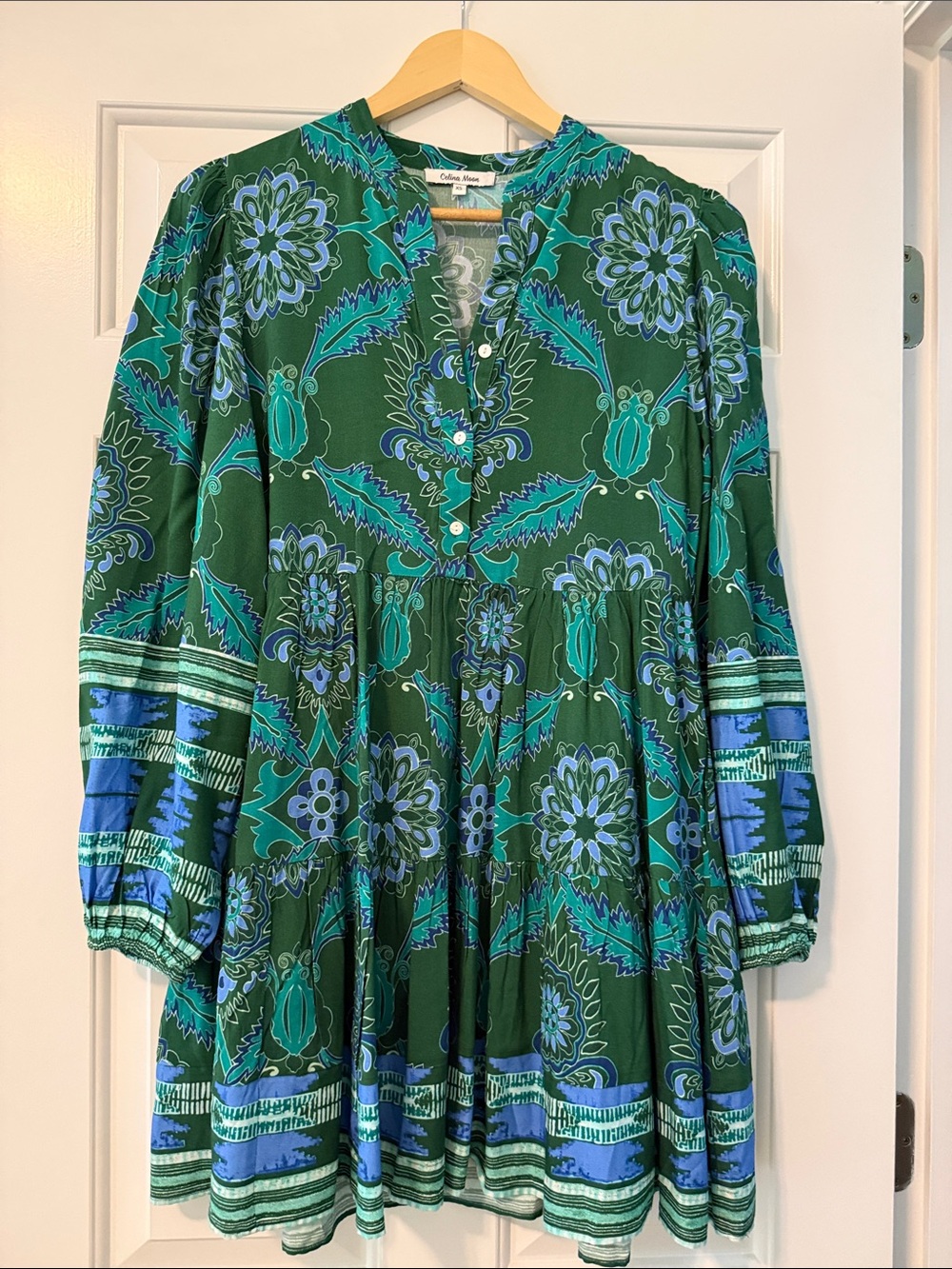 Celina Moon Green and Blue Floral Button-Front Tunic NWOT